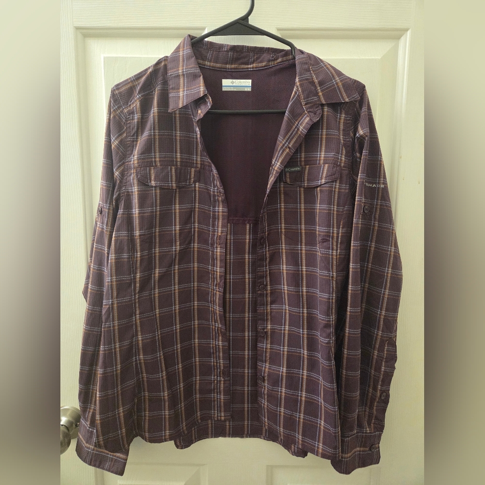 Columbia Purple and Gold Plaid Shirt